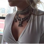 Aztec Crystal Silver Tone Choker Necklace